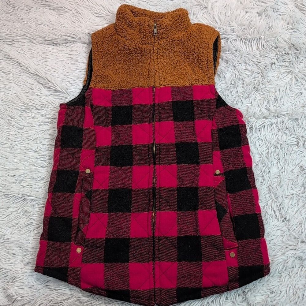 Maurices Vest Womens S Red Plaid Gorpcore Active‎ Outdoors Pockets Zip Up